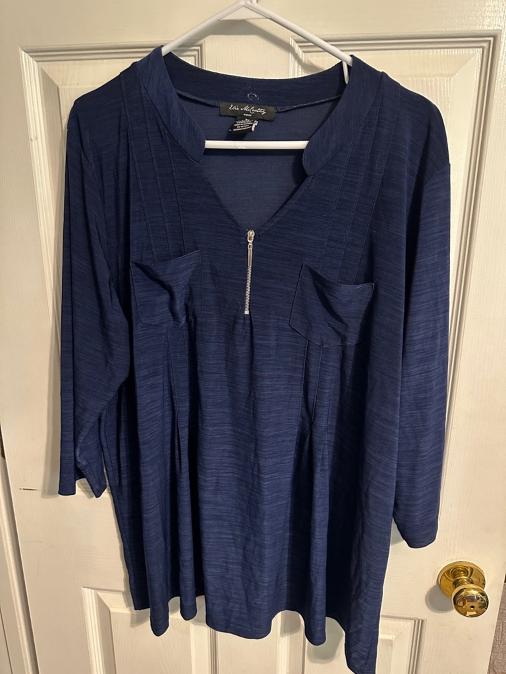 Elie McCarthy Navy Half-Zip Long Sleeve Blouse